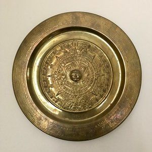 Vintage Brass Mayan Calendar Tray